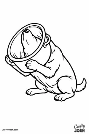 Labrador with its muzzle jammed inside an empty tub