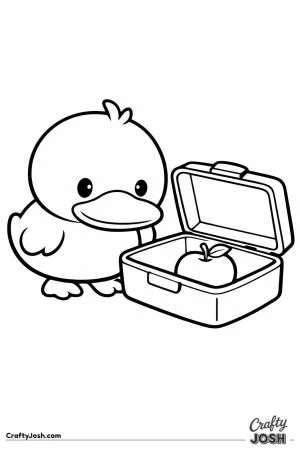 Little duck peeking into an open lunchbox