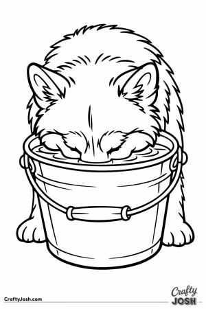 Malamute drinking with its whole face in a bucket