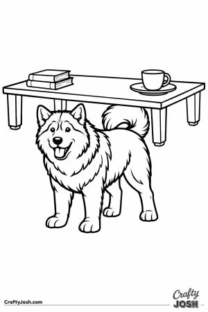 Malamute lifting the coffee table off the floor on its back