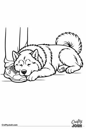 Malamute lying heavily across someones feet