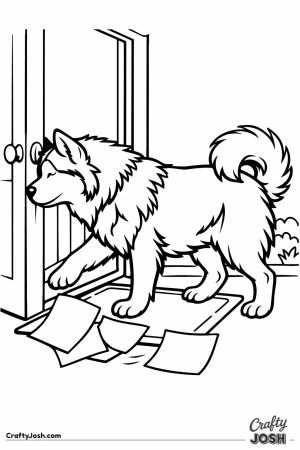 Malamute shoving the door open with the top of its head