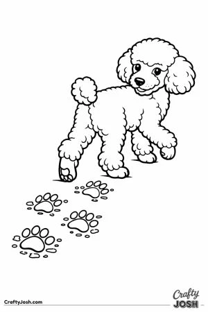 Miniature poodle leaving a trail of paw prints across the floor