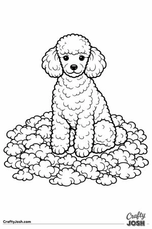 Miniature poodle sitting in a pile of its own clipped curls