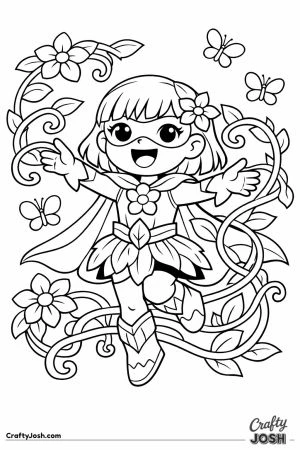 Natur Girl, controls magical vines and flowers while butterflies flutter around her.