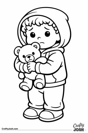 Nervous child hugging a teddy bear tightly