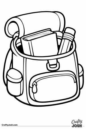 Open backpack with a book and pencil poking out of the top