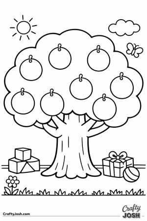 Paper birthday tree with blank tags hanging from it