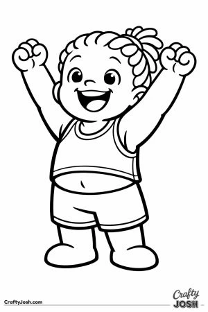 Proud child standing with both arms raised high