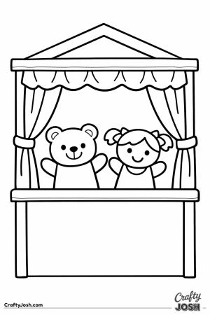Puppet theater with two puppets popping up