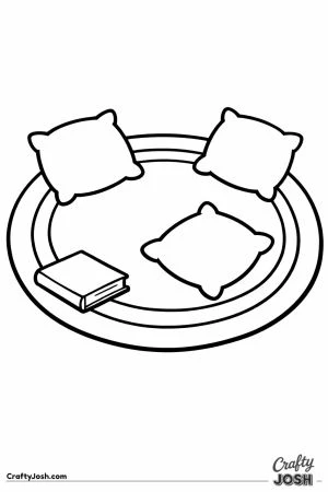 Round reading rug with three plump cushions