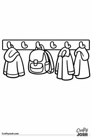 Row of coat hooks with coats hanging from them
