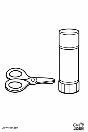 Safety scissors lying beside a standing glue stick