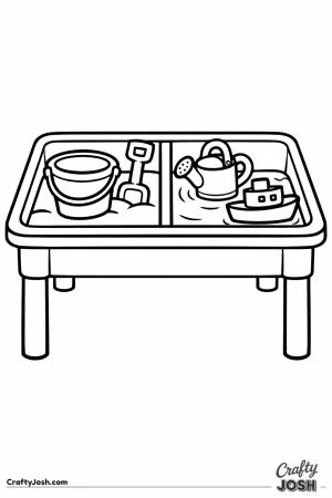 Sand and water table with a bucket and a boat
