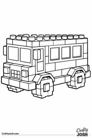 School bus built out of big square building blocks