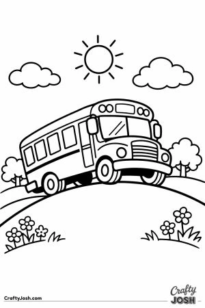 School bus climbing up a gentle rounded hill