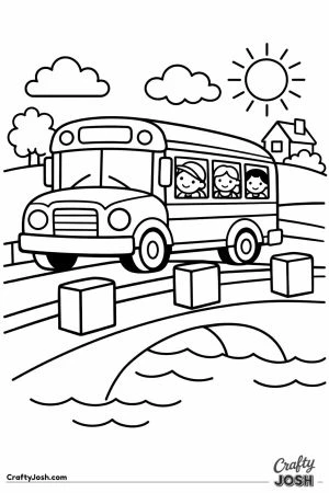 School bus crossing a low bridge over the water