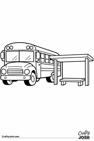School bus parked beside a simple bus shelter