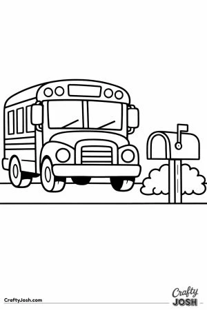 School bus pulled up beside a mailbox on a post