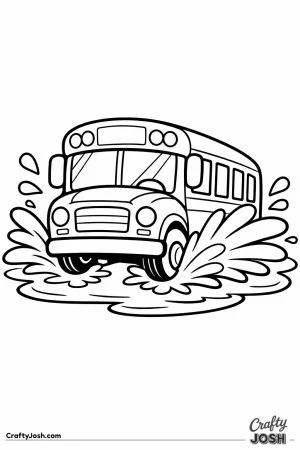 School bus splashing through a big puddle