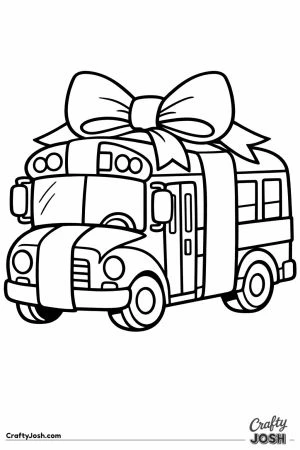 School bus wrapped up with a huge ribbon bow on top