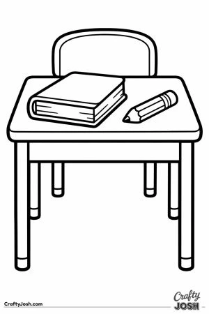School desk with a book and a pencil resting on top