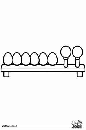 Shelf lined with egg shakers and two maracas