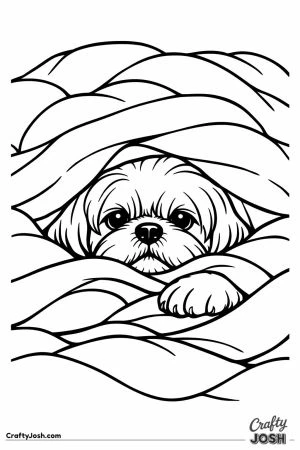 Shih tzu buried in blankets with only its face showing