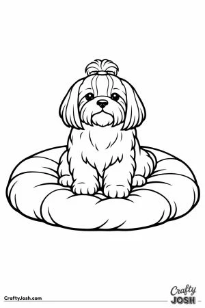 Shih tzu sitting in the exact middle of a large cushion