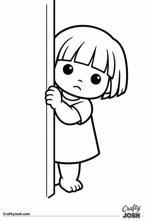 Shy child peeking around the edge of the door frame