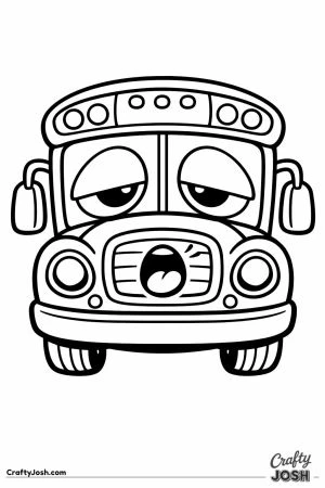 Sleepy school bus yawning with droopy headlights