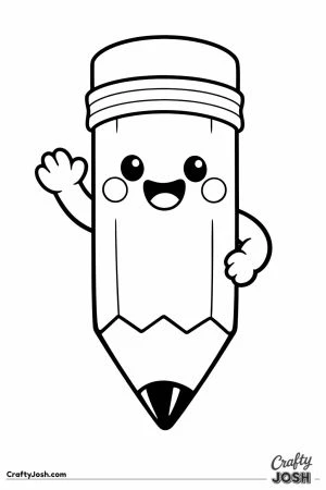 Smiling pencil character waving hello