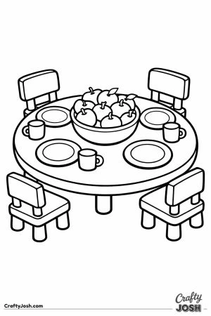 Snack table set with four plates and a bowl of apples