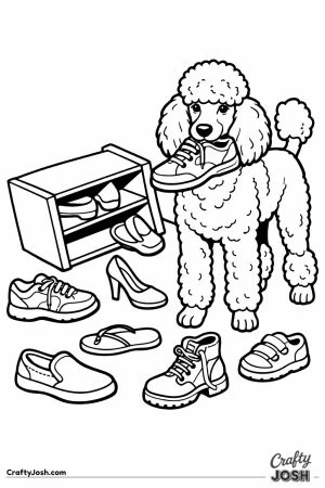 Standard poodle beside the shoe rack it just emptied