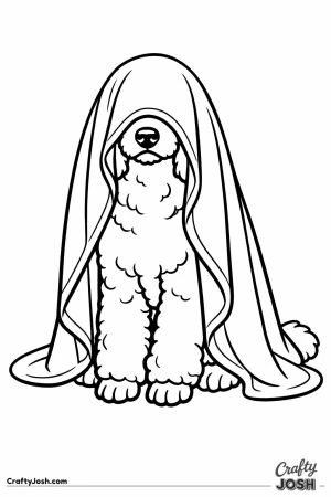 Standard poodle sitting under a towel draped over its head