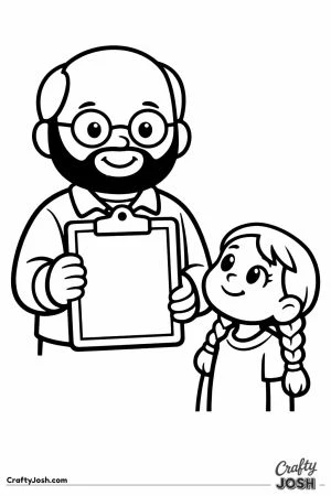 Teacher holding a blank clipboard beside a new pupil