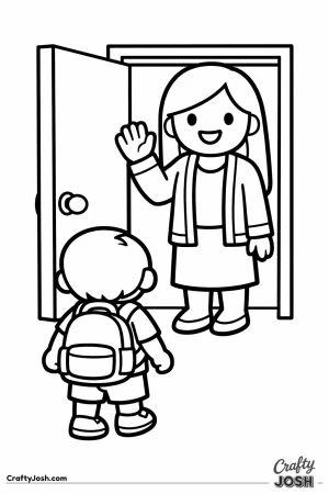 Teacher waving hello from the classroom door