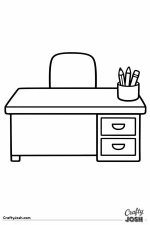 Teachers desk with a tall chair behind it