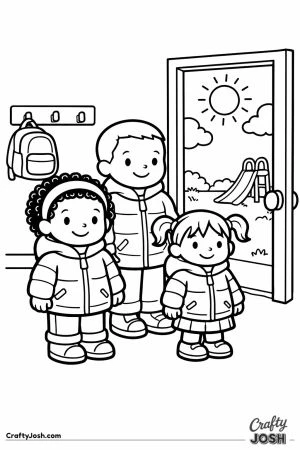 Three children lining up by the classroom door