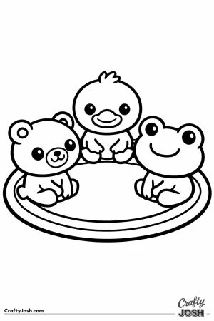 Three kawaii animals sitting in a circle on the carpet