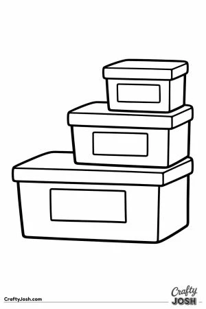 Three storage boxes stacked with blank labels