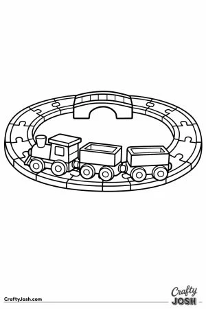Toy train track laid out in a loop on the floor