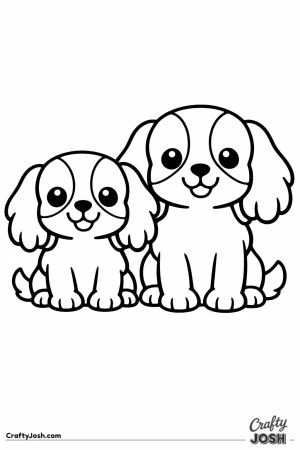 Two cavalier puppies sitting side by side
