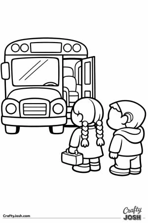 Two children waiting in line to board the school bus