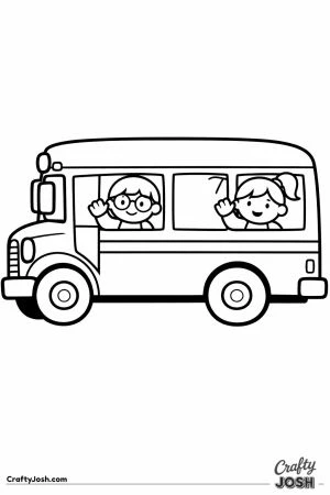 Two children waving out of the school bus windows
