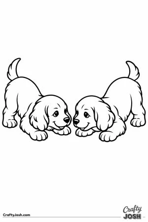 Two english cocker spaniel puppies facing each other in a play bow