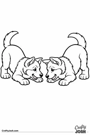 Two german shepherd puppies facing each other in a play bow