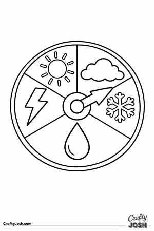 Weather chart with a spinning arrow and five symbols
