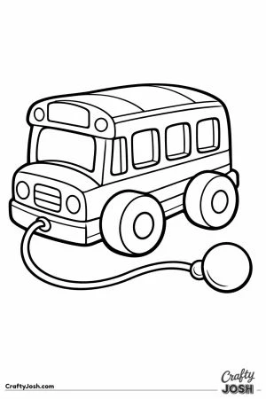 Wooden toy school bus with a pull string and bead handle