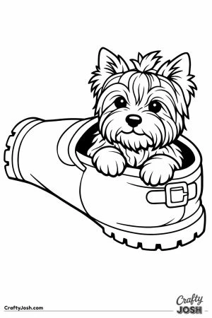 Yorkshire terrier sitting inside a fallen wellington boot